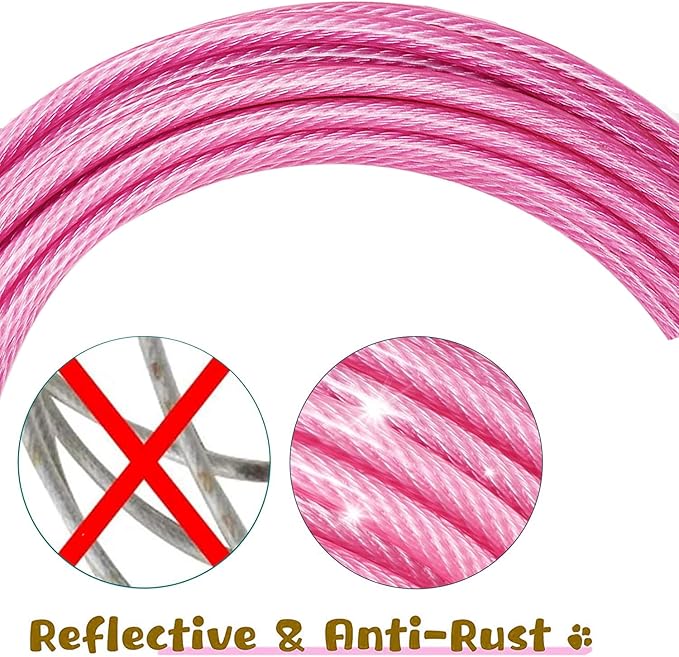 Dog Tie Out Cable for Outside,15FT Long Dog Leash&Chains with Swivel Hook,Small-Large Dogs Runner Cable for Yard,Heavy Duty Dogs Lead Line for Outdoor and Camping (500lbs 15FT, Pink)