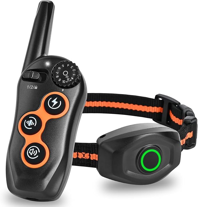 Dog Shock Collar with Remote Control,1300Ft,IP67 Waterproof Dog Training Collar with 3 Training Modes, Beep, Shock, Vibration,Safe Lock for Small, Middle,Large Dogs (Orange-O)