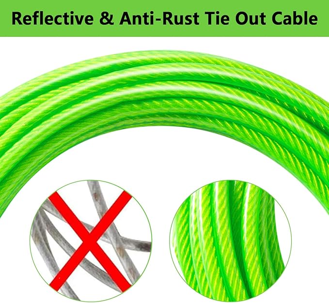 Dog Tie Out Cable 50FT-500Lbs,Heavy Duty Dog Leads Line for Yard with Swivel Hook,Medium Large Dogs Leash&Chains for Outside,Rust Chew Proof Dogs Run Cable for Outdoor Camping (Green, 50FT)