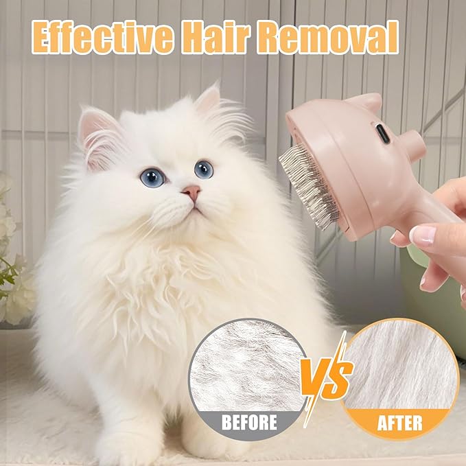 Cat Steam Brush for Shedding, Pet Steam Brush for Dog with Release Button,Anti-Static Pet Spray Hair Removal Comb,Cat Spray Comb for Long & Short Haired Pets,Pink