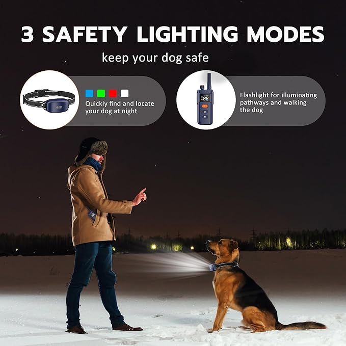 Dog Shock Collar with Remote Control - 3000Ft Dog Training Collar for 15-100lbs Small Medium Large Dogs, Adjustable IPX7 E Collar Beep Shock Vibration Modes with Flash Light