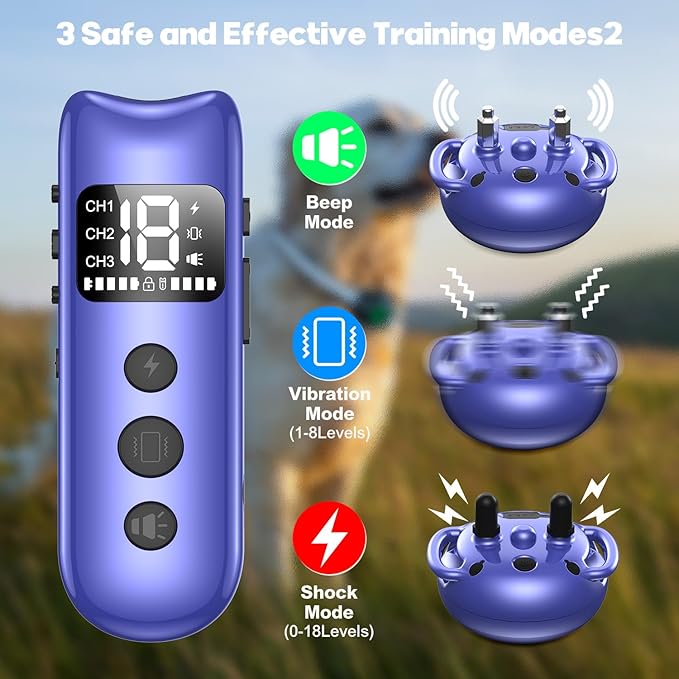 Dog Shock Collar, Dog Training Collar with Remote 2600FT, IPX7 Waterproof Rechargeable E-Collar, 3 Training Modes for All Breeds 10-120lbs (Blue)