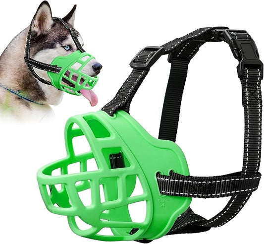 Dog Muzzle for Large Dogs, Breathable Basket Muzzles for Small, Medium and X-Large Aggressive Dog, Allows Panting Drinking, Suitable for Grooming Trimming Training (5, Luminous Green)