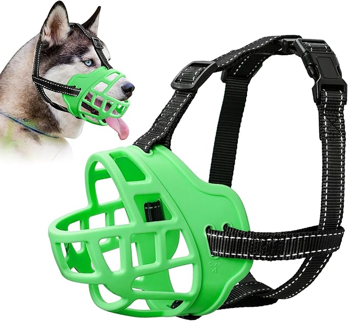 Dog Muzzle for Large Dogs, Breathable Basket Muzzles for Small, Medium and X-Large Aggressive Dog, Allows Panting Drinking, Suitable for Grooming Trimming Training (3, Luminous Green)