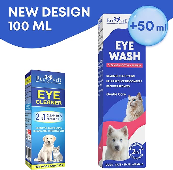 Cat & Dog Eye Wash Drops & Tear Stain Remover, Cleaner | Eye Infection Treatment Helps Prevent Pink Eye, Relief Allergies Symptoms, Runny, Dry Eyes - Safe for Small Animals (Eye Drops)