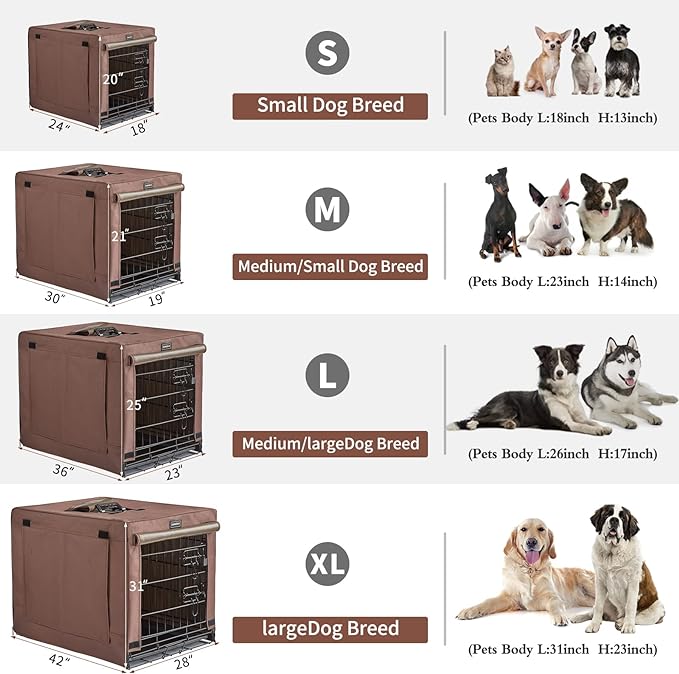 DONORO Dog Crates for Lareg Size Dogs Indoor Double Door Dog Kennels & Houses for Puppy and Cats, Collapsible Metal Contour Dog Cages (Brown, 42.0" L x 28.0" W x 31.0" H)