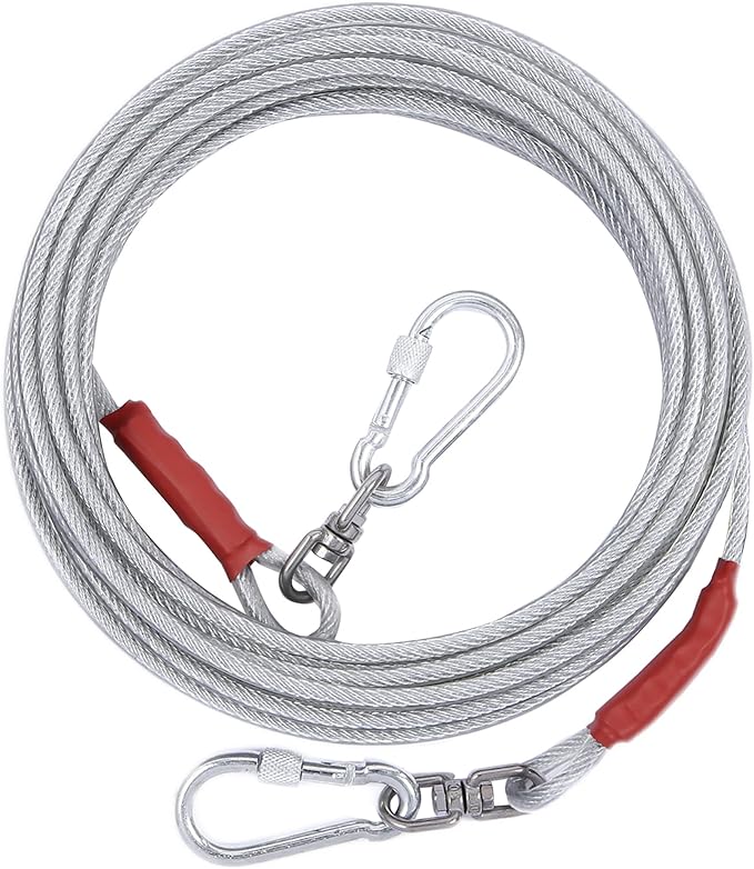 Dog Tie Out Cable for Dogs Outside Up to 125/250lbs,10/20/30/50FT Long Dog Leashe&Chains,Small-Large Dogs Runner Cable for Yard,Heavy Duty Dog Lead Line for Outdoor,Camping,Yard(250lbs 10FT, Silver)