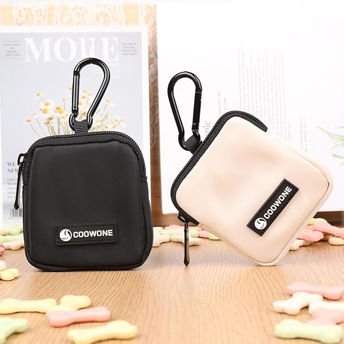 Dog Treat Pouch 2 PCS, Waterproof Small Dog Treat Bag for Leash, Hands Free Dog Walking Bag with Carabiner, Dog Poop Bag Holder for Pet Puppy Travel or Outdoor Use, Zipper Closure to Avoid Spilling