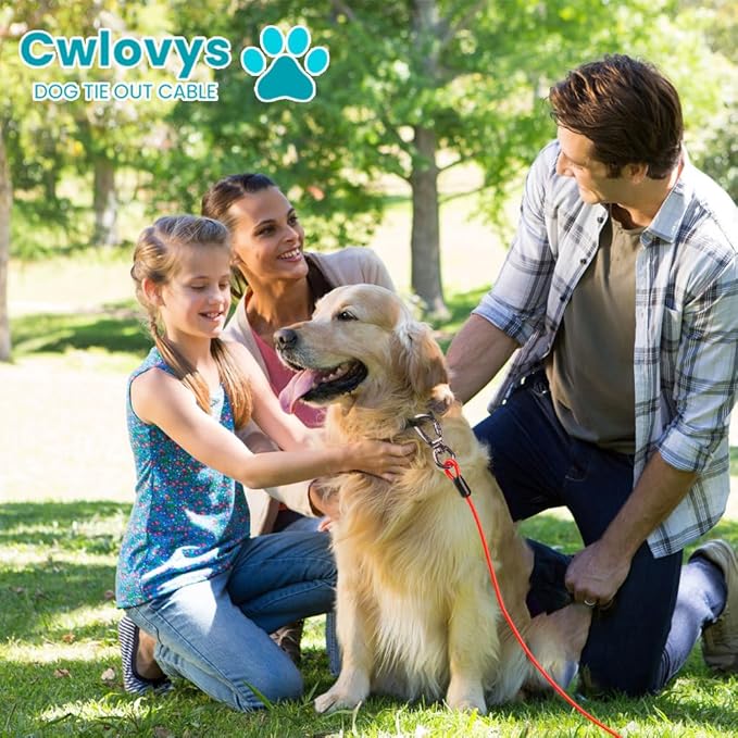 Dog tie Out Cable, 10/20/25/30/50/70/100 feet, Suitable for Dogs up to 350 pounds, Dog Cable with Swivel Buckle, Lightweight, Non-Winding, for Outdoor Camping, Yard Dog Cable (Red, 50FT)