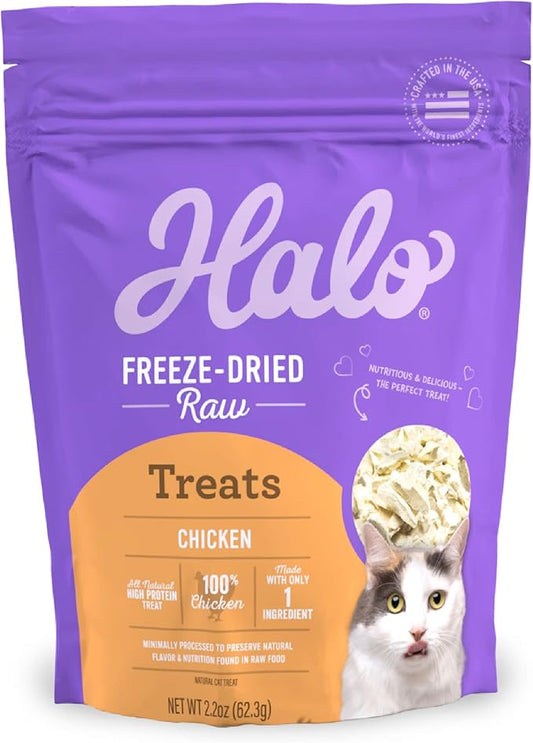 Halo Freeze Dried Raw Cat Treats, 100% Chicken Breast Recipe, Cat Treats Pouch, All-Natural High Protien Treat, 2.2 Oz Pouch