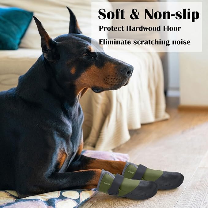 Dog Shoes Lightweight Dog Boots-Breathable Knitted Paw Protector with Adjustable Strap for Hot Pavement, Rain Walking, Hardwood Floors Anti Slip Reduce Noise, Prevent Licking Paws(Green,XXL)