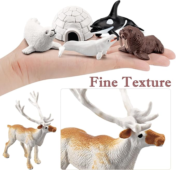 10 PCS Arctic Animals Figures, Polar Animals Figurines for Diorama School Project, Arctic Tundra Animal Toys Set with Polar Bear Deer Arcitc Fox Wolf