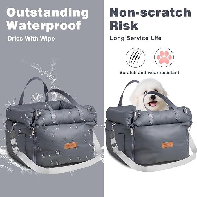 Dog Car Seat for Dogs, Waterproof 3 in 1 Soft Leather Dog Car Bed with Harness Clip, Travel Bed & Carrier Bag for Pets, Fits Pets Up to 35 lbs (Navy Blue)