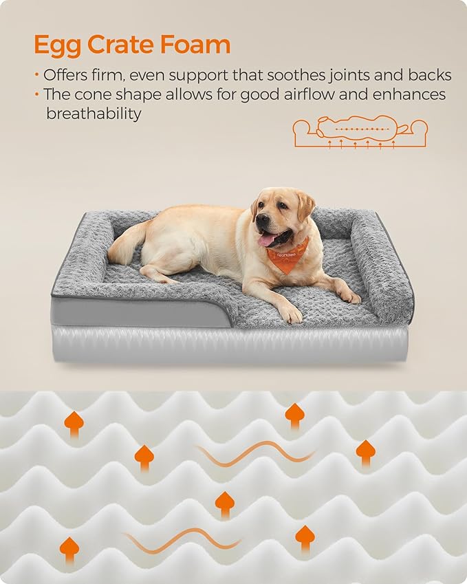 Feandrea Orthopaedic Dog Bed for Large Dogs, Waterproof Dog Sofa Bed with Removable Washable Cover, 42 x 32 x 7 Inches, Dove Gray UPGW253G01