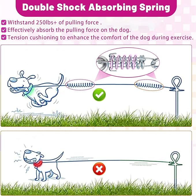 Dog Tie Out Cable - 10/15/20/25/30FT Heavy Duty for Large Dogs Up to 250LBS - Rosy Pink/Blue/Purple/Silver/Red/Green/Yellow