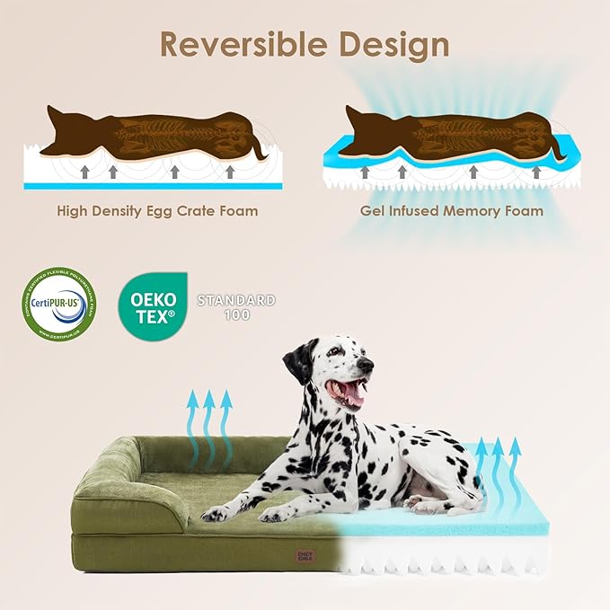 EHEYCIGA Orthopedic Dog Bed for Medium Dogs, Waterproof Memory Foam Medium Pet Beds with Sides, Non-Slip Bottom and Egg-Crate Foam Dog Couch Bed with Washable Removable Cover, Olive Green