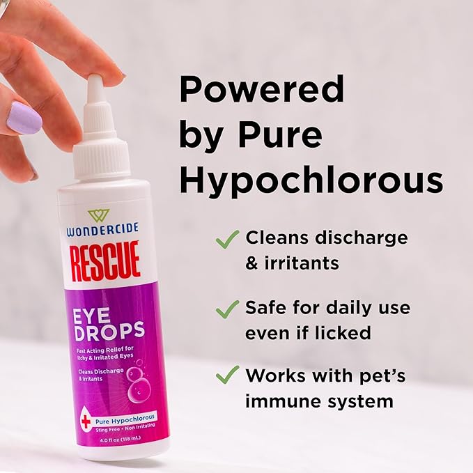 Wondercide Rescue - Eye Drops and Wash for Pets - Relief for Dogs and Cats from Allergies, Itchy Red Irritated Eyes, Discharge - with Pure Hypochlorous - 4 oz