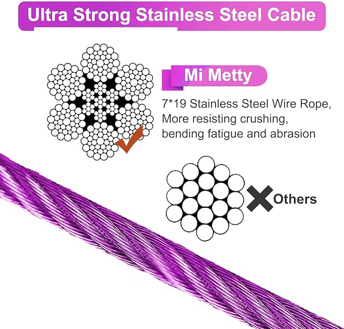 10FT Heavy Duty Dog Tie Out Cable for Large Dogs up to 125lbs, Durable Runner Tether Line (Purple)