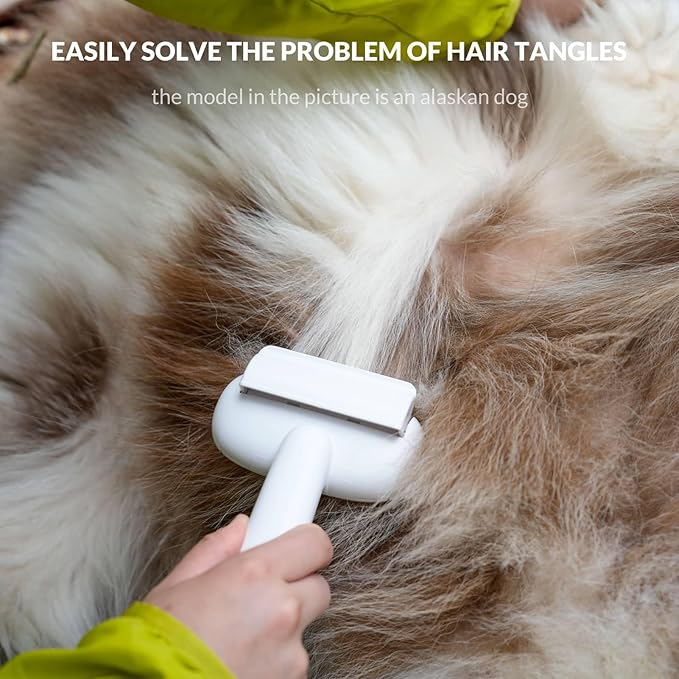 Self Cleaning Grooming Brush for Shedding Pets Rake Gently Removes Loose Undercoat Mats Tangled (White)