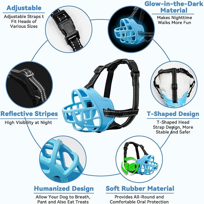 Dog Muzzle for Large Dogs, Breathable Basket Muzzles for Small, Medium and X-Large Aggressive Dog, Allows Panting Drinking, Suitable for Grooming Trimming Training (2, Luminous Blue)