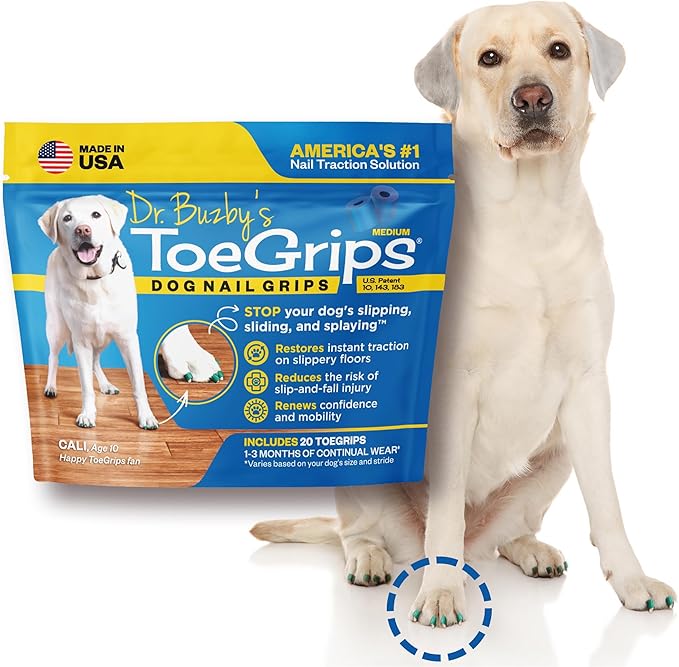 Dr Buzby's Medium ToeGrips for Dogs - Instant Traction on Wood/Hardwood Floors - Anti Slip Relief - Grippers for Senior Dogs - Stop Sliding Instantly - Rubber Nails for Paws - 1 Pack (20 Grips)