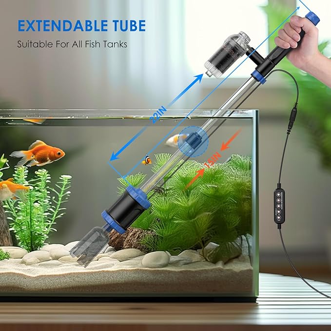 Electric Aquarium Vacuum Gravel Cleaner: 36W Fish Tank Cleaner Vacuum with Strong Suction for Water Change Wash Sand Algae Cleaner Water Shower and Water Circulation, Timed Off