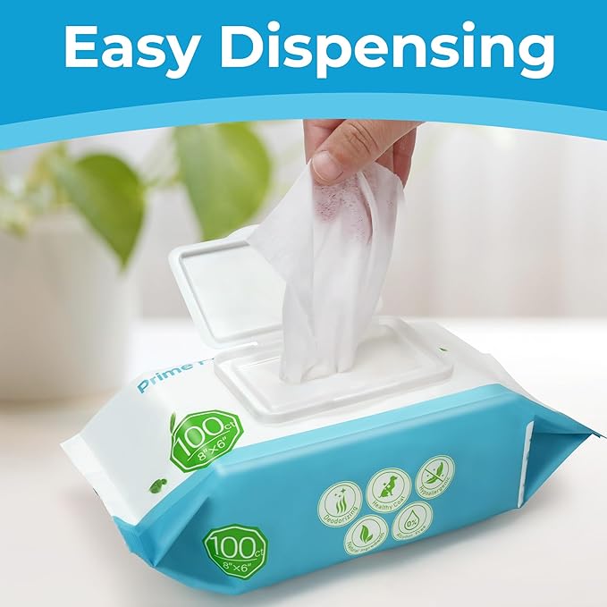 PrimePets Dog Wipes for Paws and Butt, 300 Count, 8" x 6" Pet Grooming Wipes for Dogs Cats Cleaning Deodorizing, Unscented Dog Paw Wipes, Puppy Wipes for Face Bum Eyes Ears Teeth