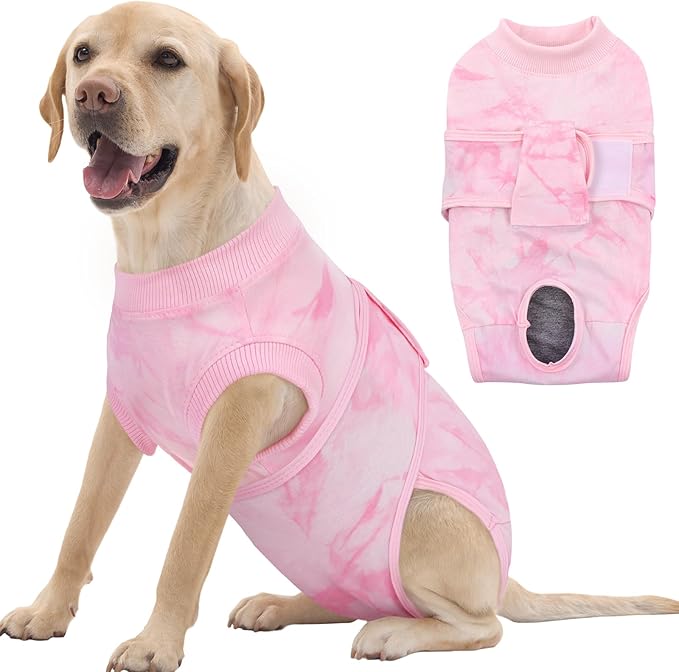 FUAMEY Recovery Suit for Dogs After Surgery,Soft Breathable Dog Bodysuit E-Collar & Cone Alternative Surgical Suit,Male Female Dog Neuter Spay Suits Anti Licking Wounds Onesie Pink Tie Dye XL