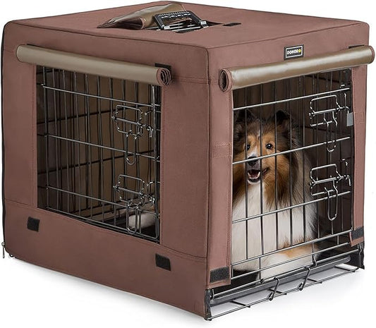 DONORO Dog Crates for Medium Large Size Dogs Indoor Double Door Dog Kennels & Houses for Puppy and Cats, Collapsible Metal Contour Dog Cages (Brown, 36.0" L x 23.0" W x 25.0" H)