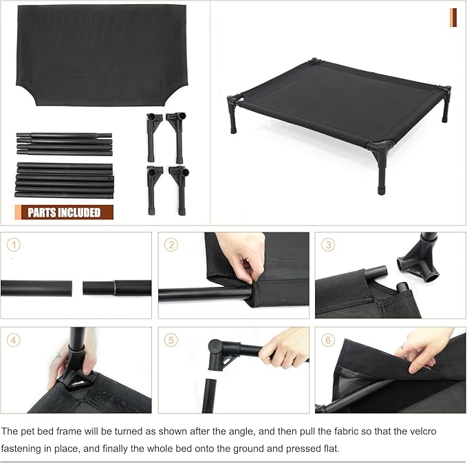 Elevated Dog Bed - Raised Dog Cot Fits Up to 150 LBs, Heavy Duty Pet Cot with Durable Supportive Mesh, Indoor & Outdoor, Black