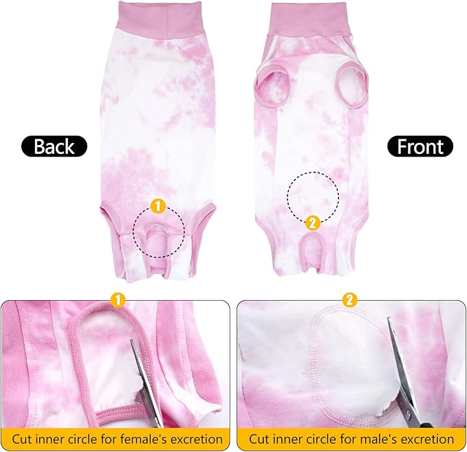 Dogs Recovery Suit for Male/Female Dog Onesie Tie Dye Pajamas Wound After Surgery Wear, Prevent Licking Wounds, E-Collar & Cone Alternatives 3XL Pink2