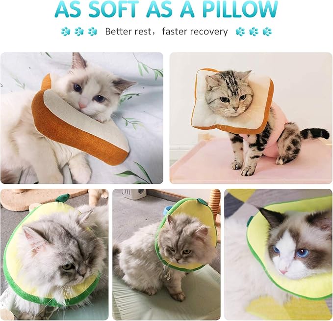Frienda 2 Pieces Adjustable Cat Cone, Cat Recovery Collar, Kitten Cones After Surgery Pet Neck Strap Elizabethan Donut Toast Neck Cone Collar with Edge for Kitten
