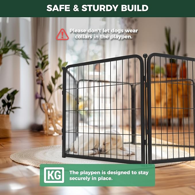 FXW Homeplus Unleashed Indoor Dog Playpen - Stress-Free and Safe Play, Heavy Duty 24 Inch 16 Wire Panels Dog Pen for Puppy and Small Dogs, Black│Patented