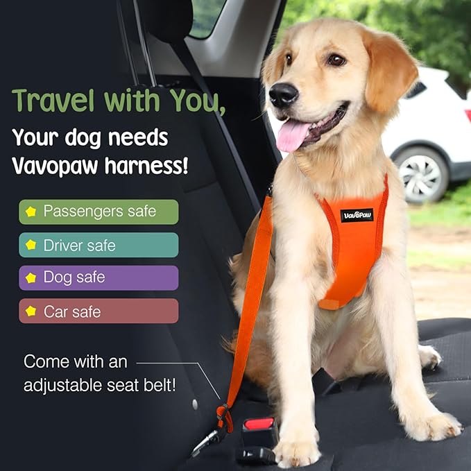 Dog Seat Belt, Safety Vest Dog Car Harness with Adjustable Buckle Dog Seat Belt for Vehicle Nylon Pet Safety Seat Belts Heavy Duty(XL, Orange)