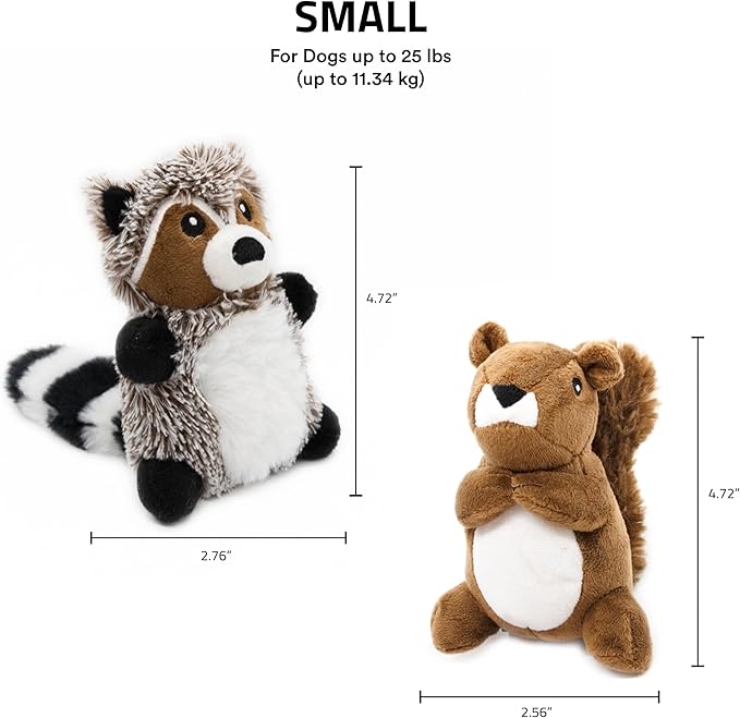 Playology Dog Toys | Plush Toy Raccoon & Squirrel (Value 2-Pack) Stuffed Animal for Dogs | Small Peanut Butter/Sweet Potato Scented Toys - Easy to Clean and Made from Non Toxic Materials