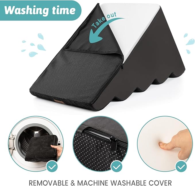 Dog Stairs for Small Dogs 19.7" H, Curved Dog Step for Puppy, Older or Cat, Medium Pet Ramp for Sofa, Couch or Bed, Ladder with High Density Foam, 15.7x28.3x19.7 inch, 4 Step, Black