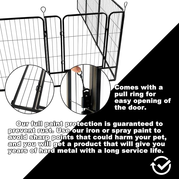 Dog Playpen,24 32 40 48 in(H) Pet Fence Outdoor for Rv Camping,Garden Fence Small Animal Barrie for Yard,11Ft(L)-56Ft(L) Black Metal Temporary Fencing