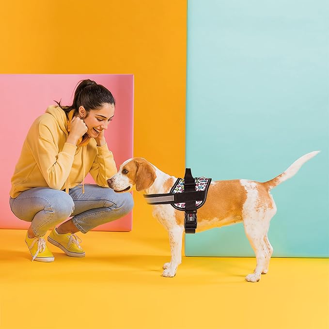Dogline Dog Harness, Reflective No-Pull Adjustable Vest with Handle for Walking, Training, Breathable, No - Choke Harness for Small, Medium or Large Dogs Room for Patches Leopard Rainbow XL 33"-46"