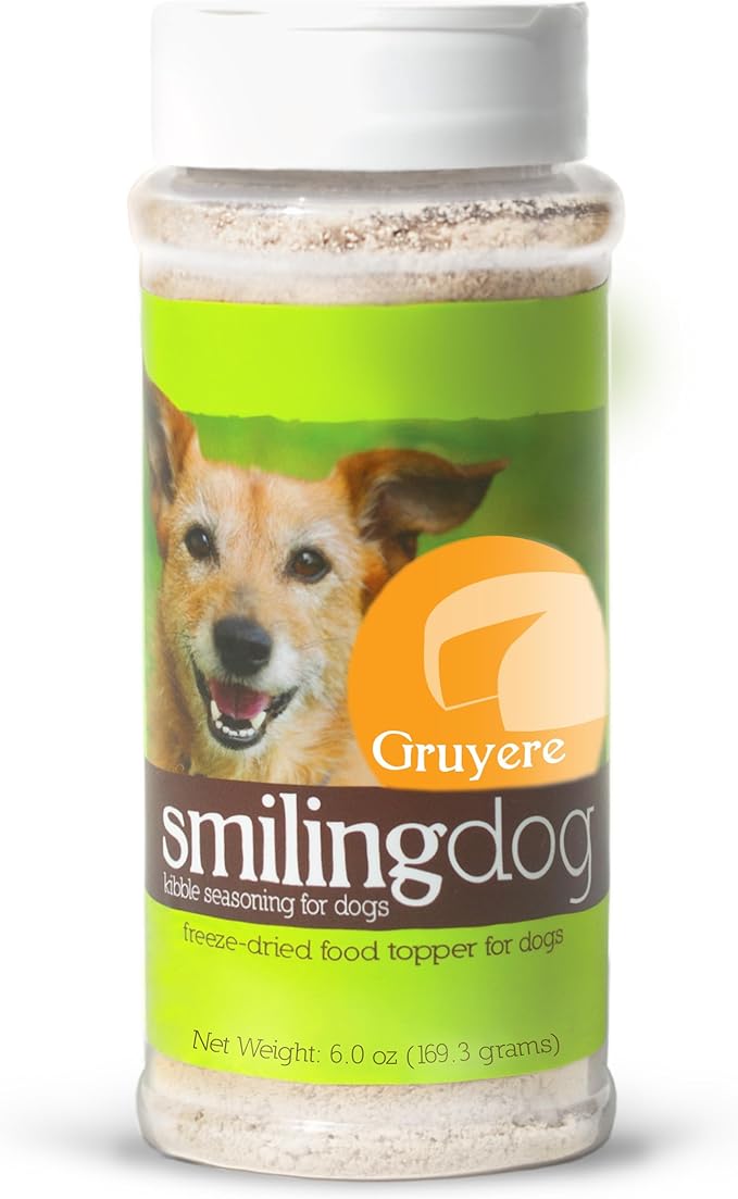 Herbsmith Smiling Dog Kibble Seasoning – Freeze Dried Cheese Food Topper - Gruyere – All Natural, Human-Grade Topper for Dogs - 6 oz