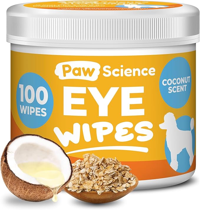 Dog Eye Wipes - Hypoallergenic Eye & Face Wipes for Dogs, Cats, and Puppy - Pet Tear Stain Remover and Cleaner - Gently Cleans and Removes Discharge, Crust, and Gunk - Coconut