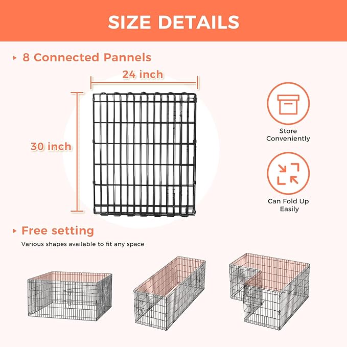 Foldable Dog Playpen 30" Height 8 Panels Metal Exercise Pen No Door - Indoor/Outdoor Puppy Playpen for Small Dogs, Portable Pet Fence for Yard Garden Camping, Black