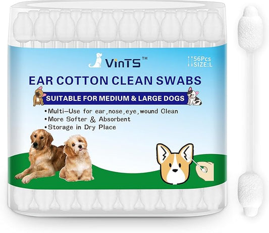 VinTS 60 PCS Cotton Dog Ear Cleaning Swabs, Pet’s Ear Infection Treatment Gourd-Shaped Swabs Prevent Accidental Injuries, Safer Cleaning for Dogs and Cats– Large Size.100% Cotton
