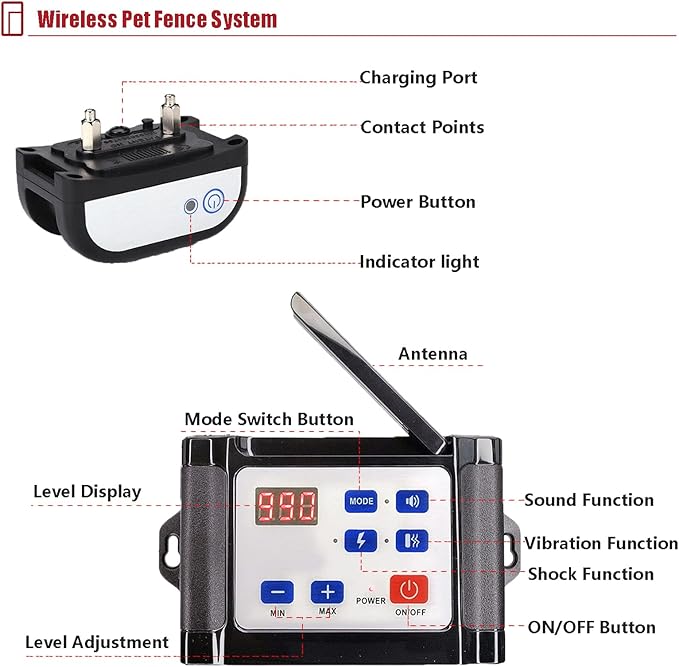2 in 1 Wireless Dog Fence & Remote Training Collar, 2023 Pet Containment System, Dog Electric Boundary Container System, Adjustable Control Range, Waterproof, for 1 2 3 Dogs,for3dogs
