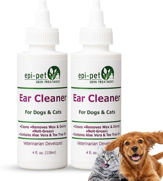 Dog & Cat Ear Cleaner Solution with Aloe Vera & Tea Tree Oil – Removes Itchy Ear Wax, Debris, Odor – Ears Wash, Drops & Flush for Pets, Dog Ears Cleaning, Cat Cleaner (4 oz- Pack of 2)