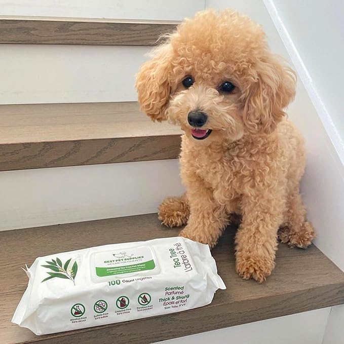 Best Pet Supplies Pet Wipes for Dogs - Dog Wipes Cleaning Deodorizing, for Coats, Ears, Paws - Cleansing, Tea Tree, 400 Count