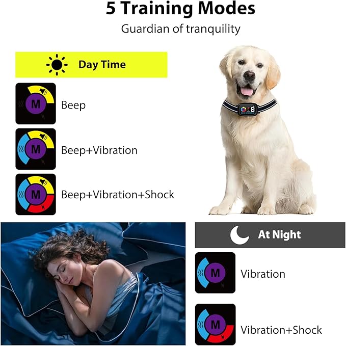 Dog Bark Collar - Rechargeable Dog Bark Deterrent Devices for Large, Medium and Small Dogs, Anti Barking Training Device for Dogs with 6 Adjustable Mode and 8 Sensitivity