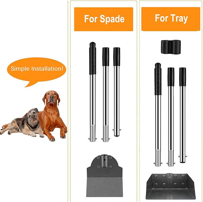 Dog Pooper Scooper for Large Dogs, Metal Aluminum Tray and Spade Poop Scoop Set with Adjustable Stainless Steel Long Handle, Pet Waste Removal Heavy Duty Poop Scooper