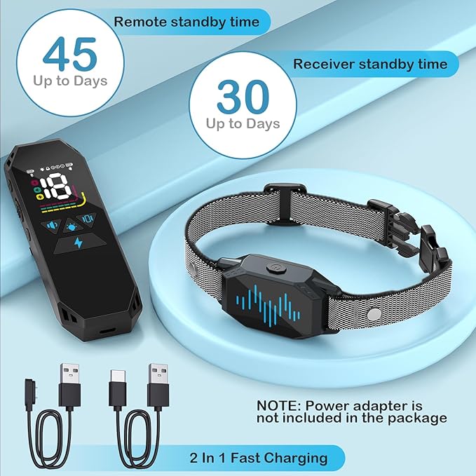 Dog Training Collar, Dog Shock Collar with Remote Control, 2500FT and 4 Training Modes Beep, Vibration, Electric Shock, IP67 Waterproof Rechargeable E-Collar for All Breed