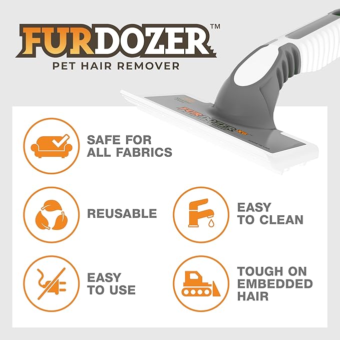 FurDozer X6 Pet Hair Remover & Auto Detailing Tool - Cat & Dog Hair Remover for Carpets, Car Interiors, Couches, Bedding, & Pet Furniture - Reusable Pet Hair Removal Tool for Fur & Lint (Grey, 2-Pack)