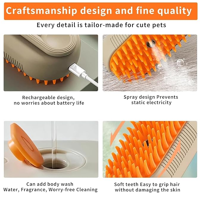 Cat Hair Steam Brush for Shedding，Cloud Care Cat Brush, 2024 Best Cat Steam Brush, Pet Steam Brush, 3-in-1 Self-Cleaning Cat Brush with 360° Rotating Arm, Detachable Silicone Bristle Head (White)